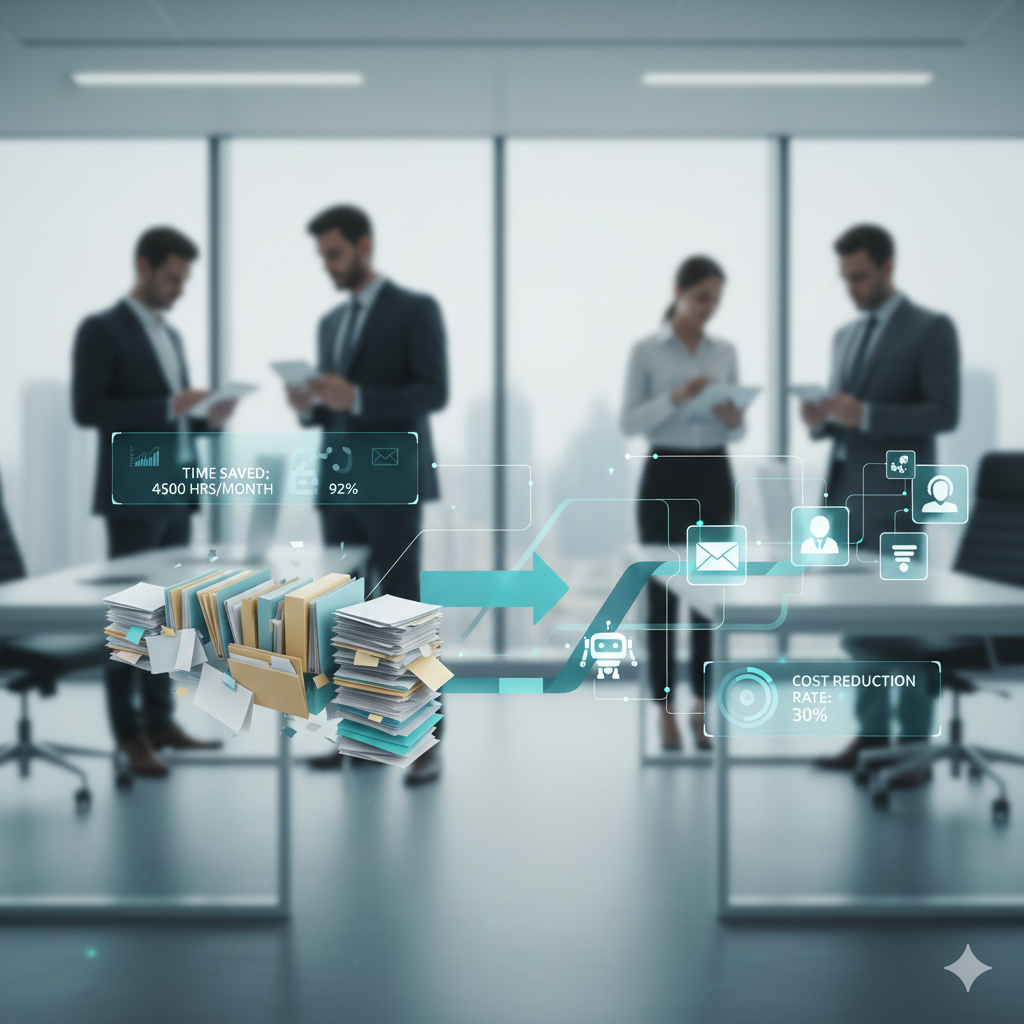 Automatización RPA con robots de software trabajando en procesos empresariales